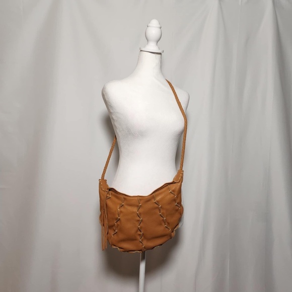 FATTO A MANO By Carlos Falchi Leather Crecent Moon Whip Stitch Hobo Sling Bag - Picture 2 of 12